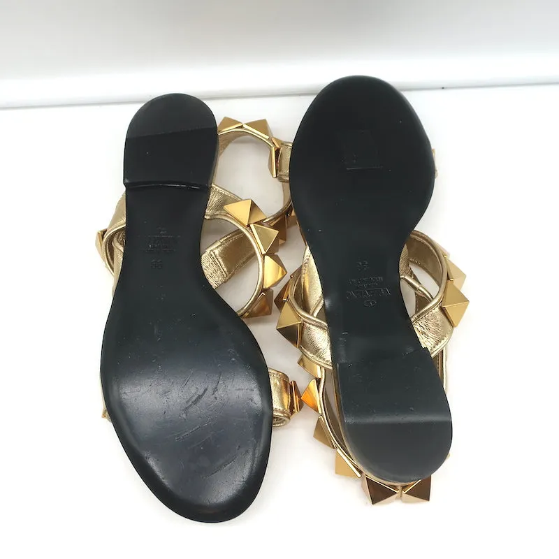 Valentino Sandales Slingback à Plateforme avec Studs Romains en Cuir Métallisé Or Taille 36