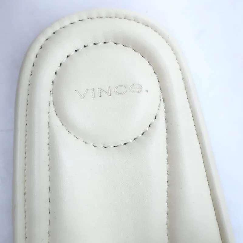 Sandales Vince Palmetta Tressées à Glissière en Cuir Blanc Taille 8