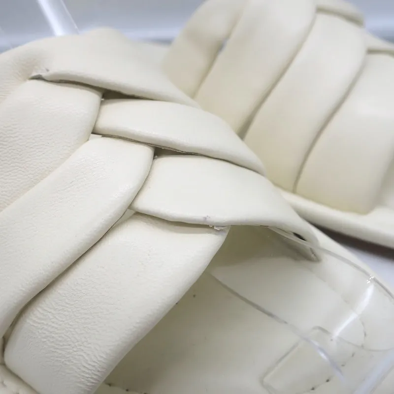 Sandales Vince Palmetta Tressées à Glissière en Cuir Blanc Taille 8