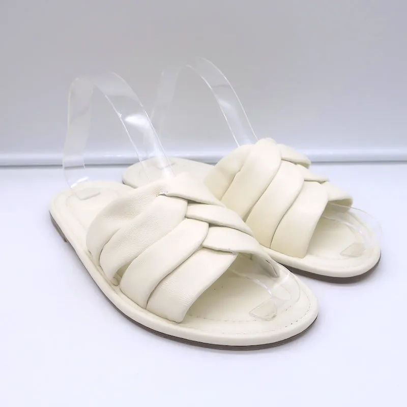 Sandales Vince Palmetta Tressées à Glissière en Cuir Blanc Taille 8