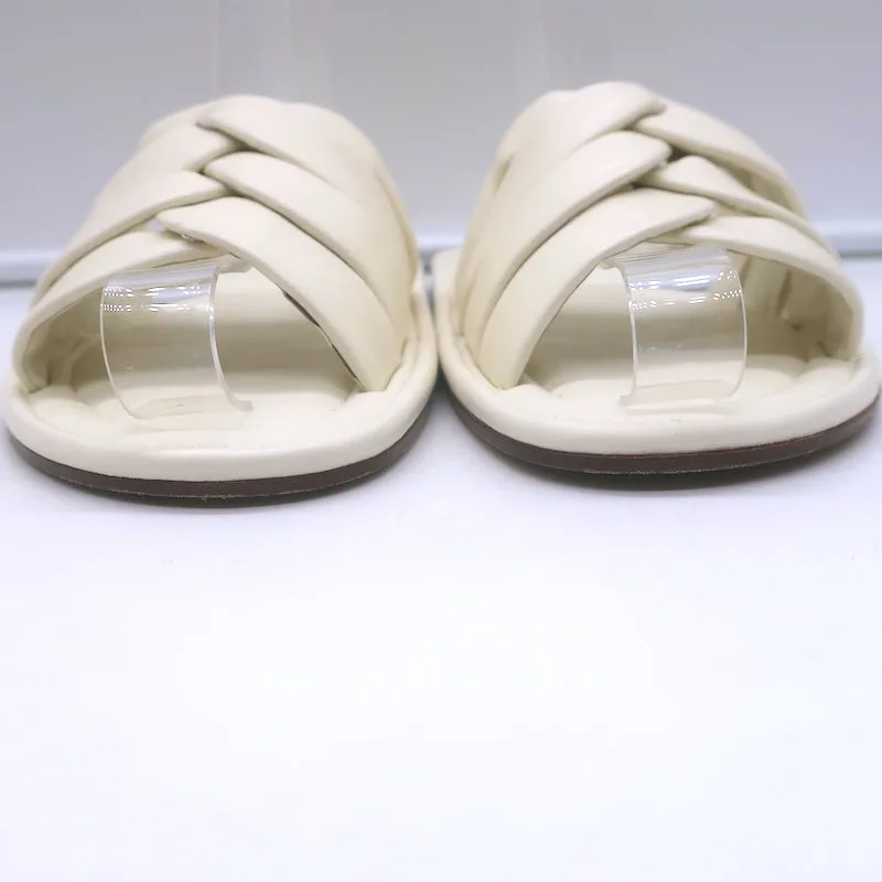 Sandales Vince Palmetta Tressées à Glissière en Cuir Blanc Taille 8