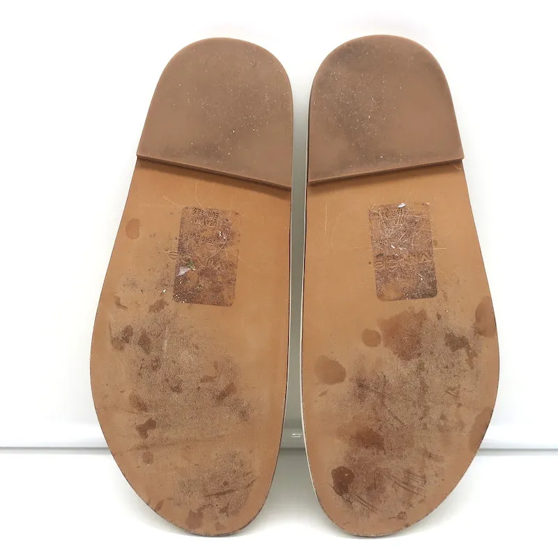Sandales Vince Palmetta Tressées à Glissière en Cuir Blanc Taille 8