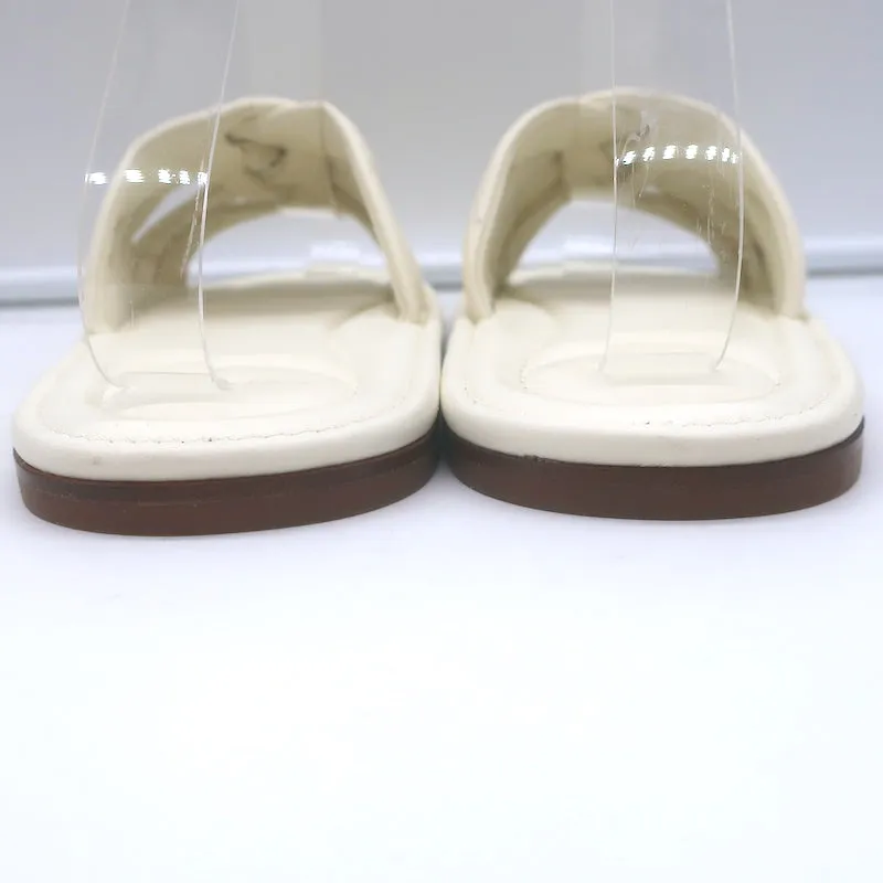 Sandales Vince Palmetta Tressées à Glissière en Cuir Blanc Taille 8
