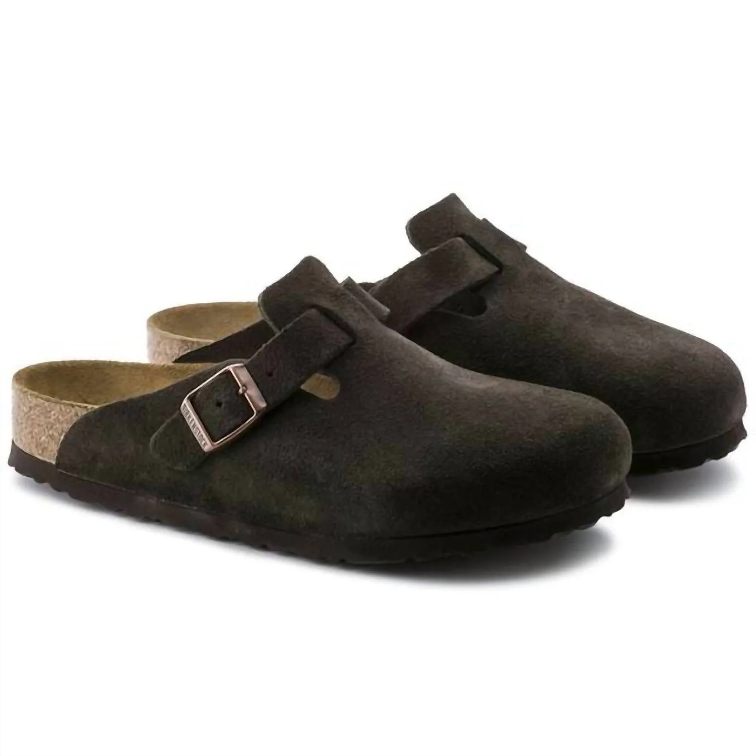 Mules en daim Boston pour femmes - Semelle souple - Taille moyenne/étroite en couleur moka