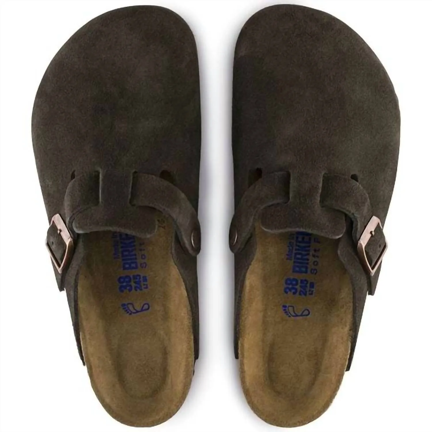 Mules en daim Boston pour femmes - Semelle souple - Taille moyenne/étroite en couleur moka