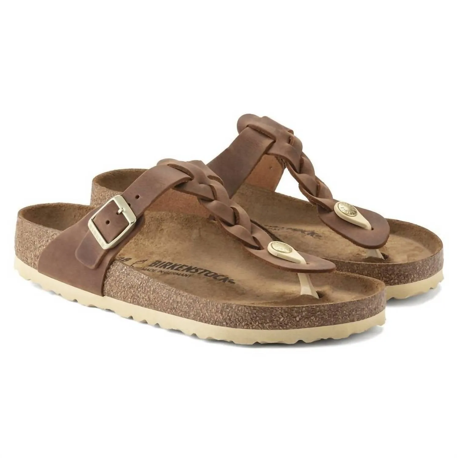 Sandale tressée Gizeh pour femme en cognac