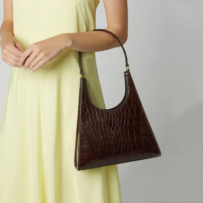 Sac à main femme rétro en alligator Sac sous les aisselles vintage Petit sac à main triangulaire pour femme Sac à épaule de luxe en crocodile LadyA155 Fashion Nova Bags