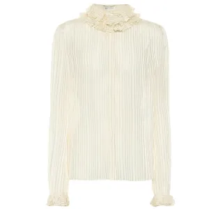 Ysl Bags Ivory Ruffle-collar Striped Silk Shirt