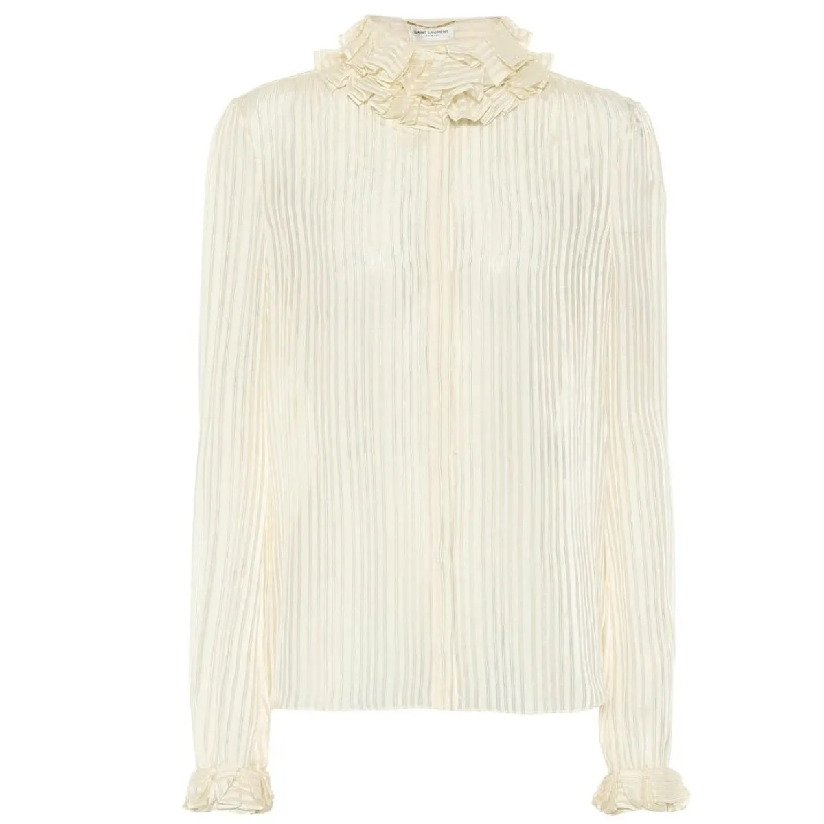 Ysl Sacs Ivoire Chemise en soie rayée à col volanté