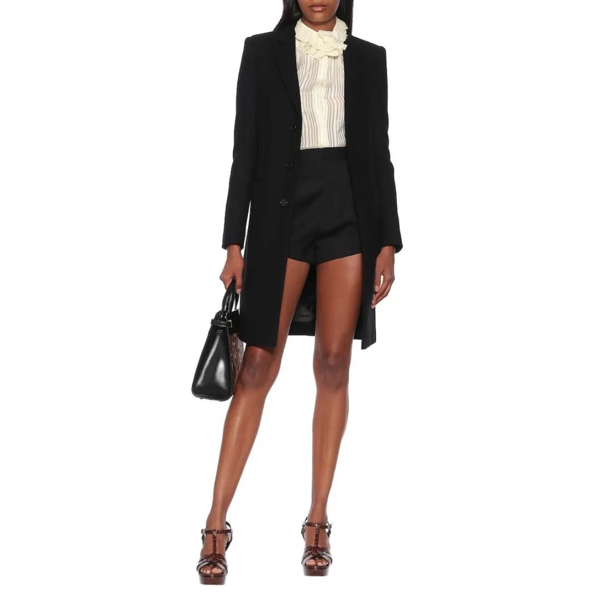 Ysl Sacs Ivoire Chemise en soie rayée à col volanté