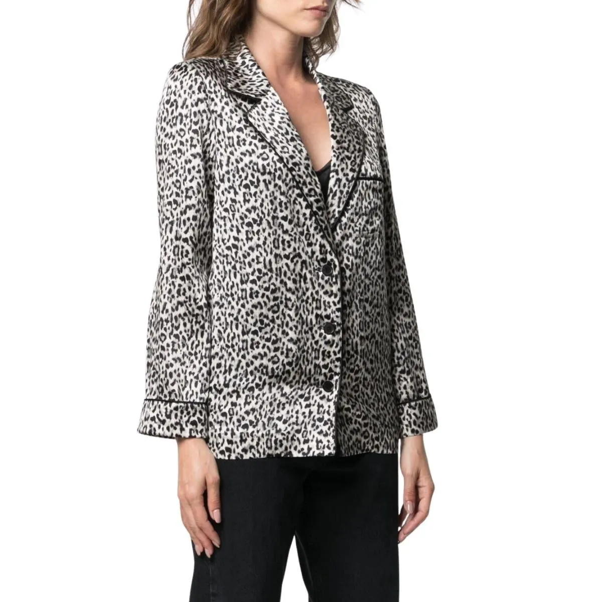 Veste en soie à motif léopard Ysl