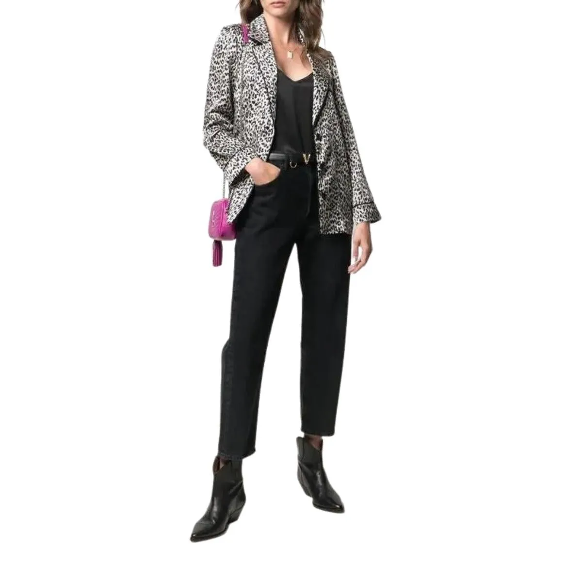 Veste en soie à motif léopard Ysl