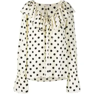 Ysl Bags Ruffle-collar Polka-dot Print Silk Blouse