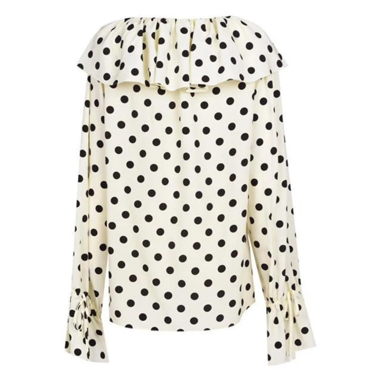 Ysl Sacs Blouse en soie à col volanté et imprimée à pois