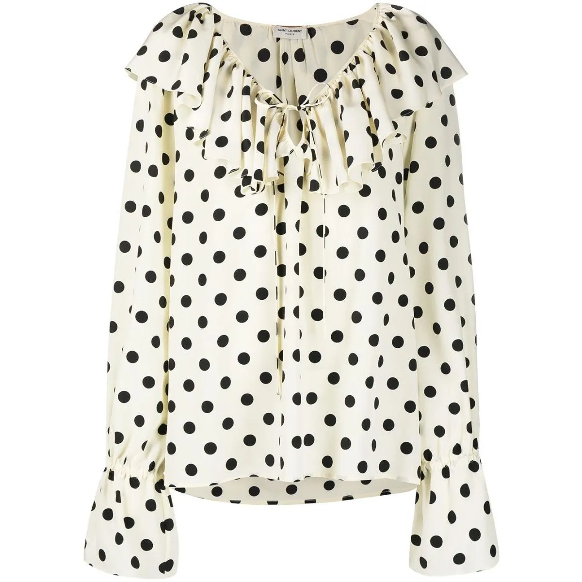 Ysl Sacs Blouse en soie à col volanté et imprimée à pois