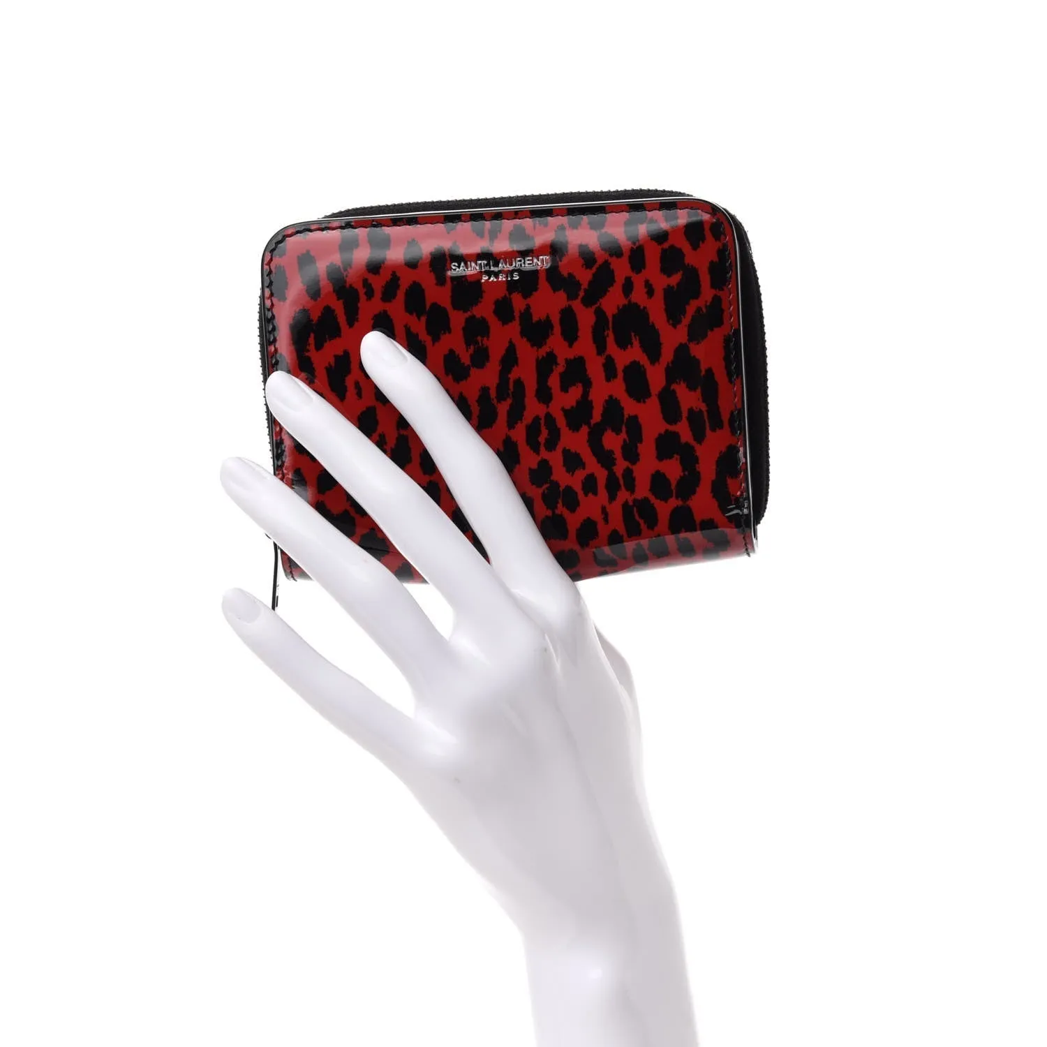 Ysl Sacs Saint Laurent Baby Cat Portefeuille en Cuir Vernis Rouge Imprimé Léopard 562796