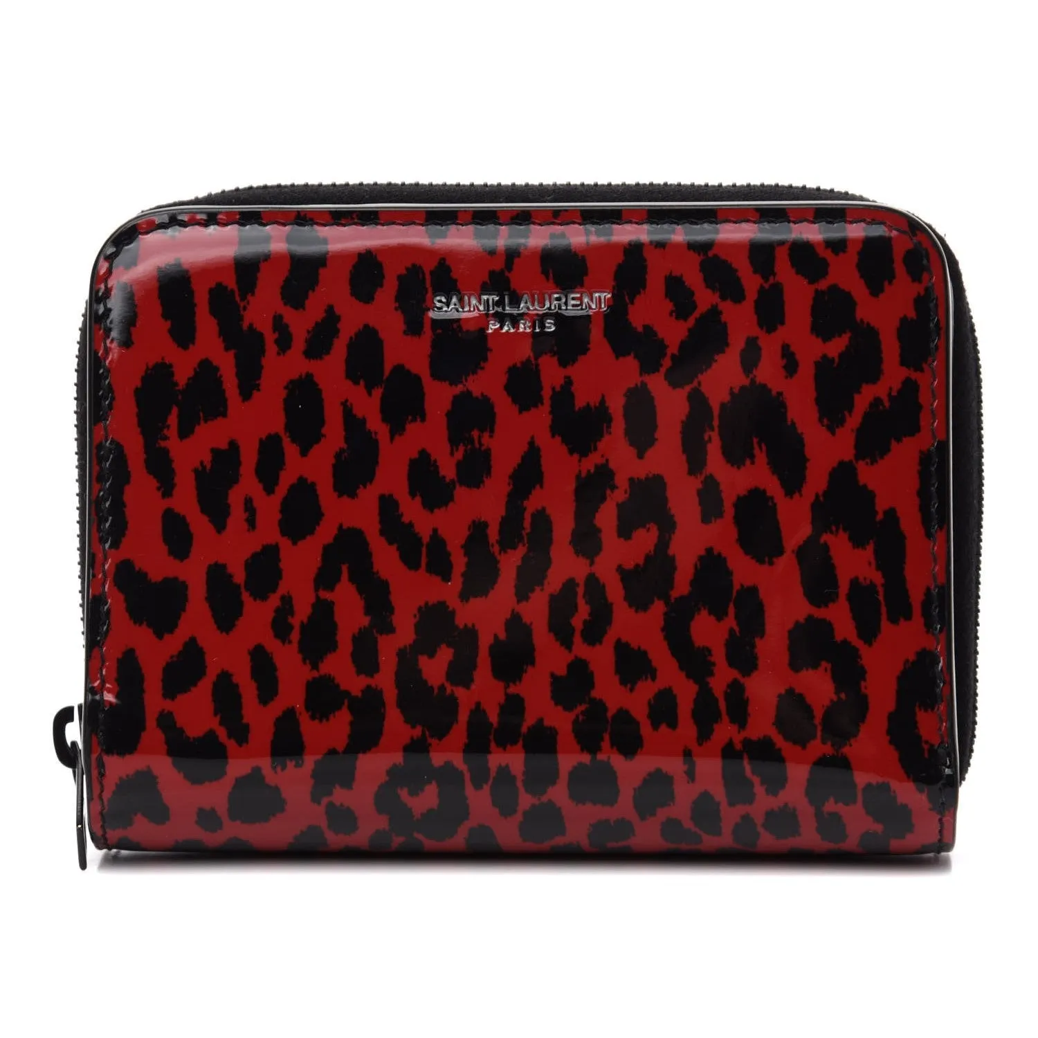 Ysl Sacs Saint Laurent Baby Cat Portefeuille en Cuir Vernis Rouge Imprimé Léopard 562796