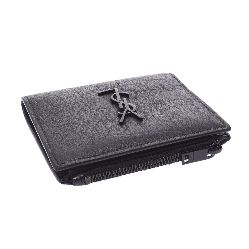 Sac YSL Saint Laurent Portefeuille en Cuir de Veau Crocodile Noir avec Monogramme YSL 529875