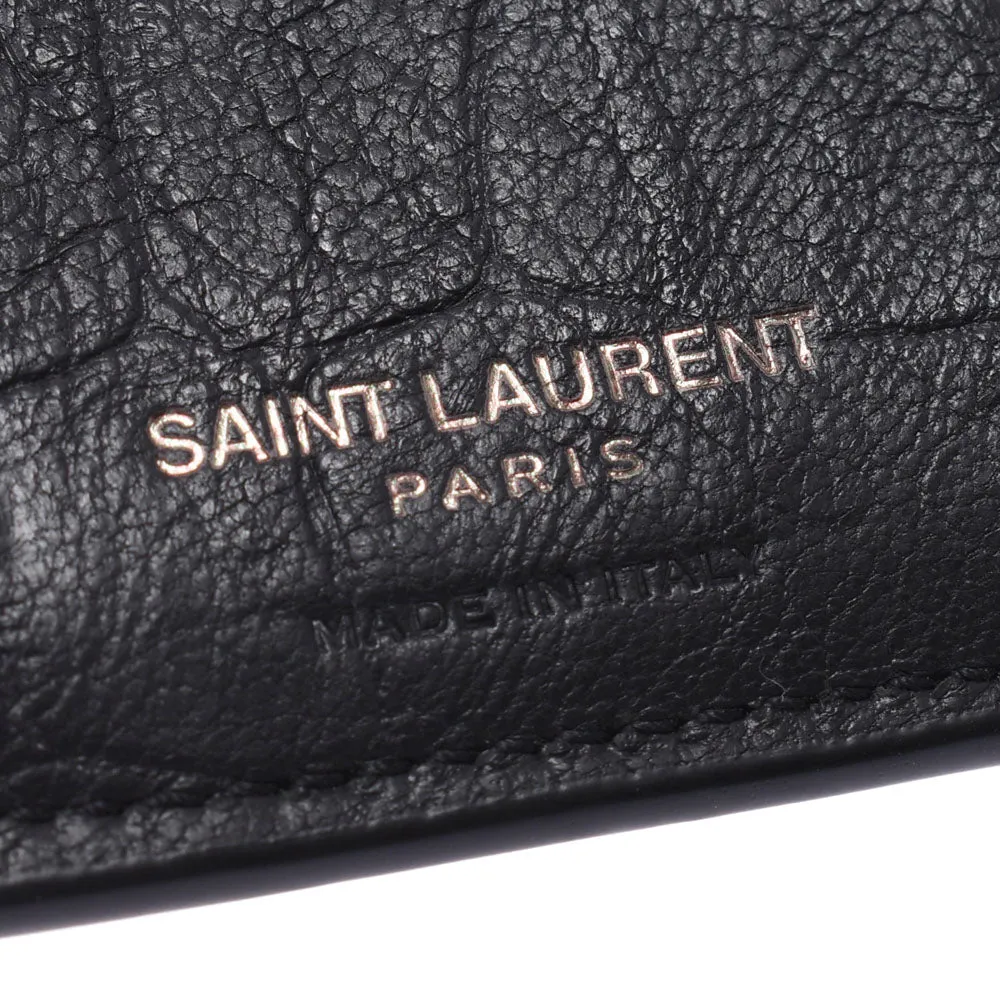 Sac YSL Saint Laurent Portefeuille en Cuir de Veau Crocodile Noir avec Monogramme YSL 529875