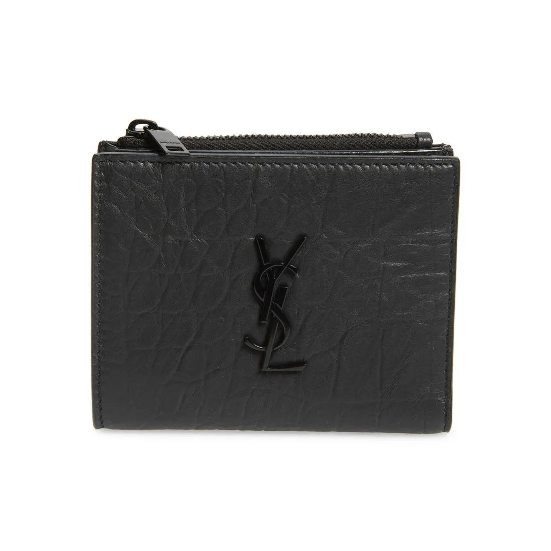 Sac YSL Saint Laurent Portefeuille en Cuir de Veau Crocodile Noir avec Monogramme YSL 529875