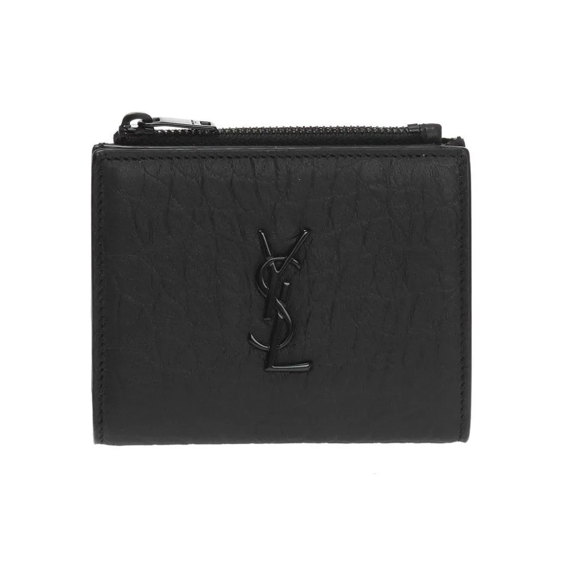 Sac YSL Saint Laurent Portefeuille en Cuir de Veau Crocodile Noir avec Monogramme YSL 529875