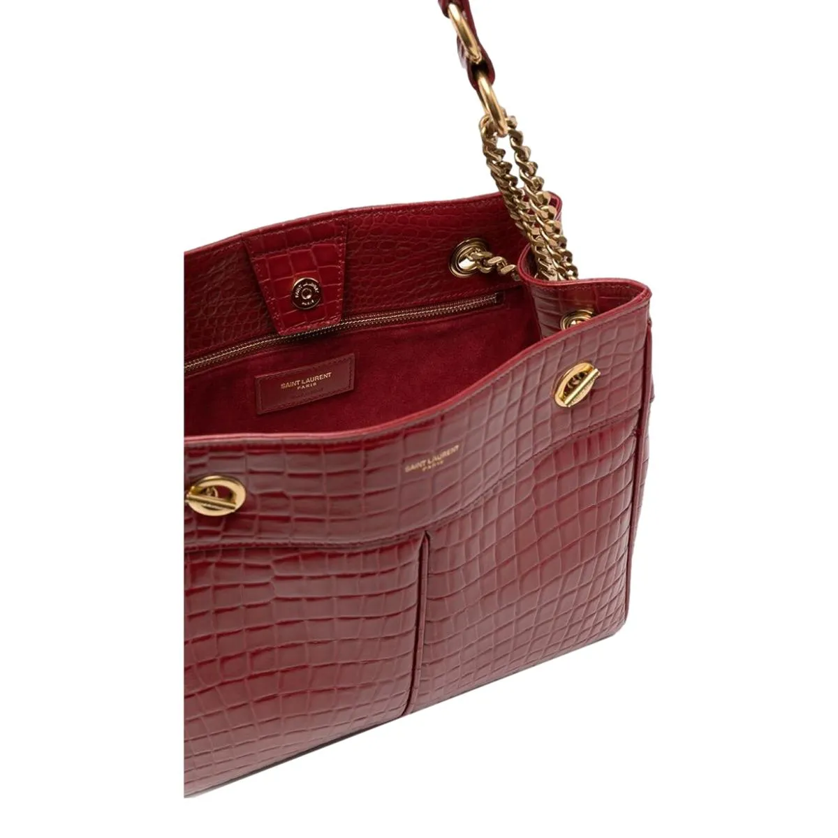 Ysl Sacs Saint Laurent Claude en cuir rouge avec motif Cocco en relief, sac à bandoulière 640281