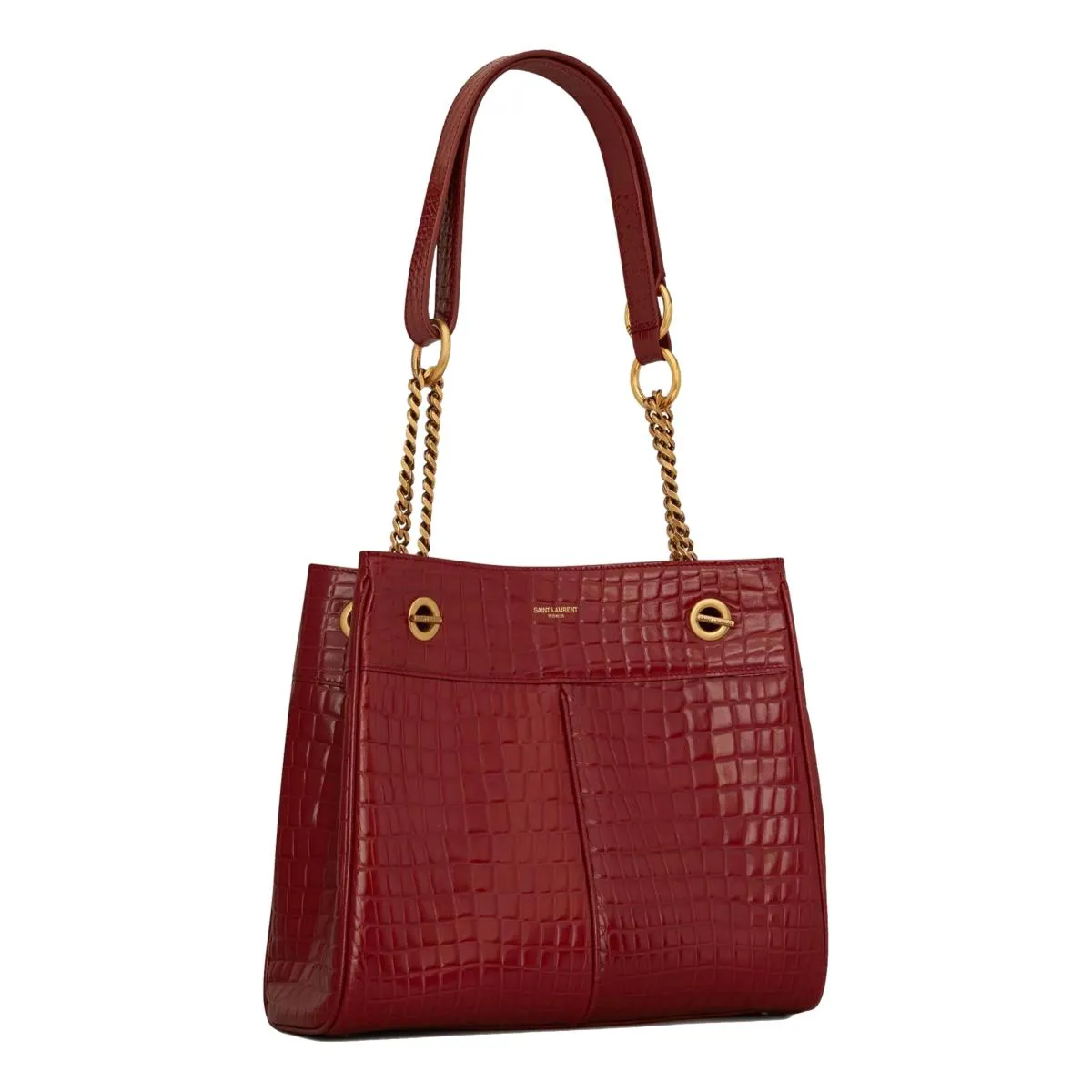 Ysl Sacs Saint Laurent Claude en cuir rouge avec motif Cocco en relief, sac à bandoulière 640281