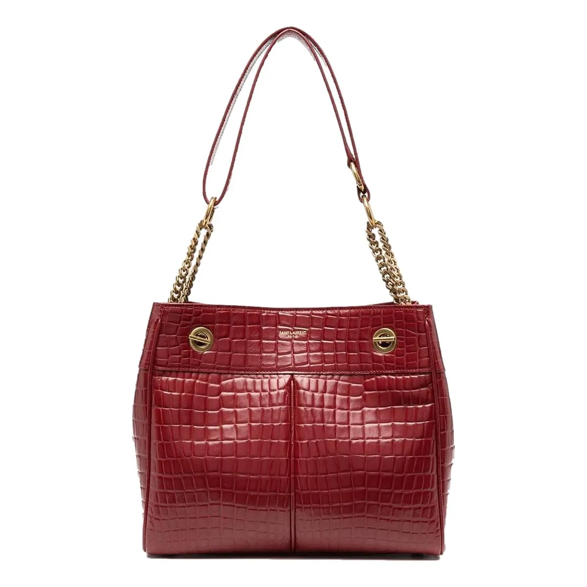 Ysl Sacs Saint Laurent Claude en cuir rouge avec motif Cocco en relief, sac à bandoulière 640281