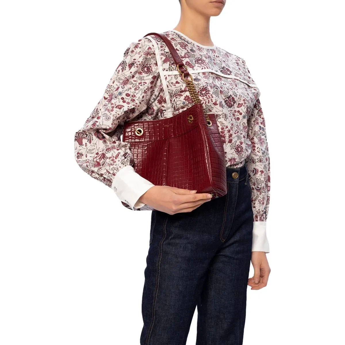 Ysl Sacs Saint Laurent Claude en cuir rouge avec motif Cocco en relief, sac à bandoulière 640281