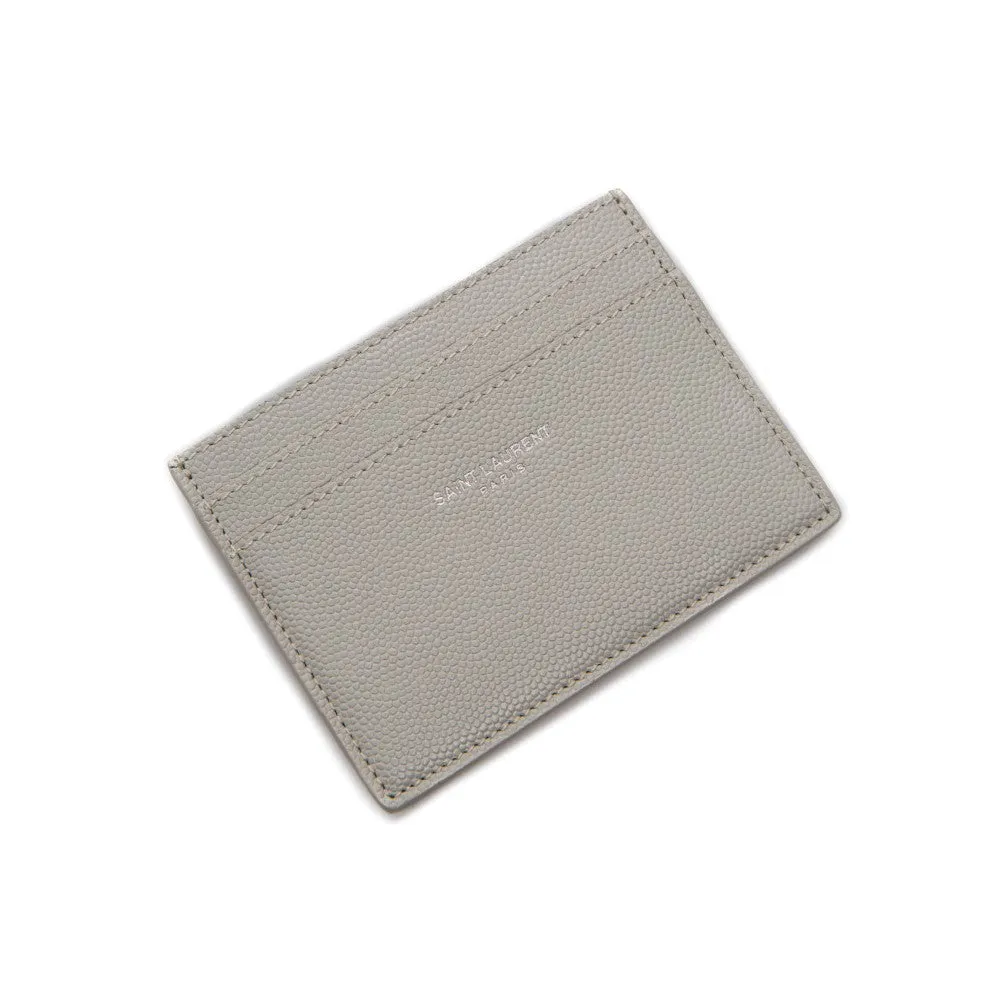 Porte-cartes de crédit en cuir grain de poudre gris Saint Laurent Ysl 375946