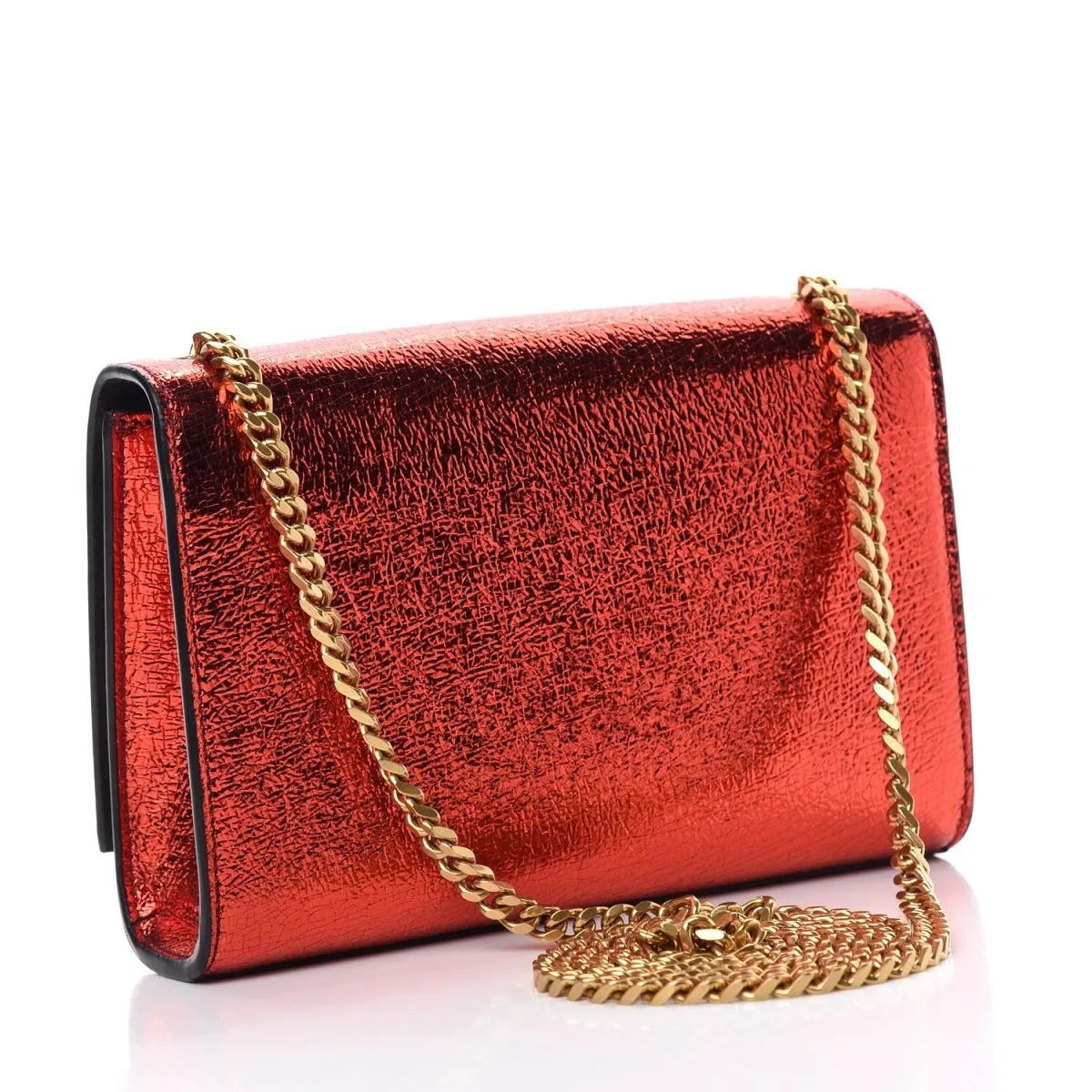 Ysl Sacs Saint Laurent Kate Monogramme Cuir Métallisé Rouge Sac Bandoulière 469390