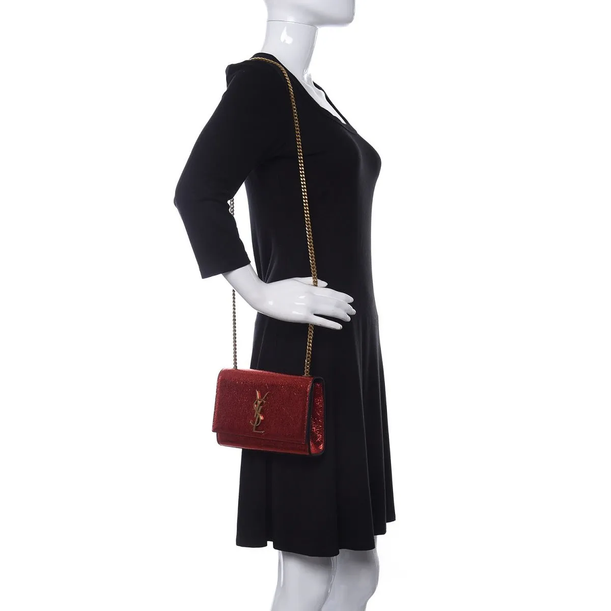 Ysl Sacs Saint Laurent Kate Monogramme Cuir Métallisé Rouge Sac Bandoulière 469390