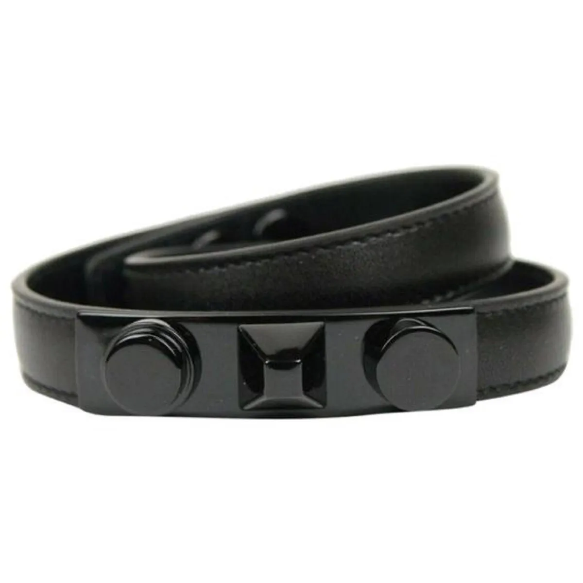Ysl Sacs Saint Laurent Le Trois Clous Bracelet en Cuir Noir à Double Enroulement Clouté 415293
