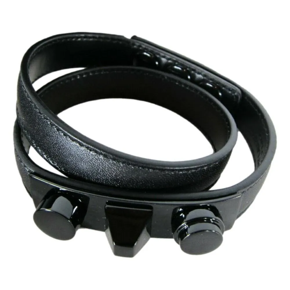Ysl Sacs Saint Laurent Le Trois Clous Bracelet en Cuir Noir à Double Enroulement Clouté 415293