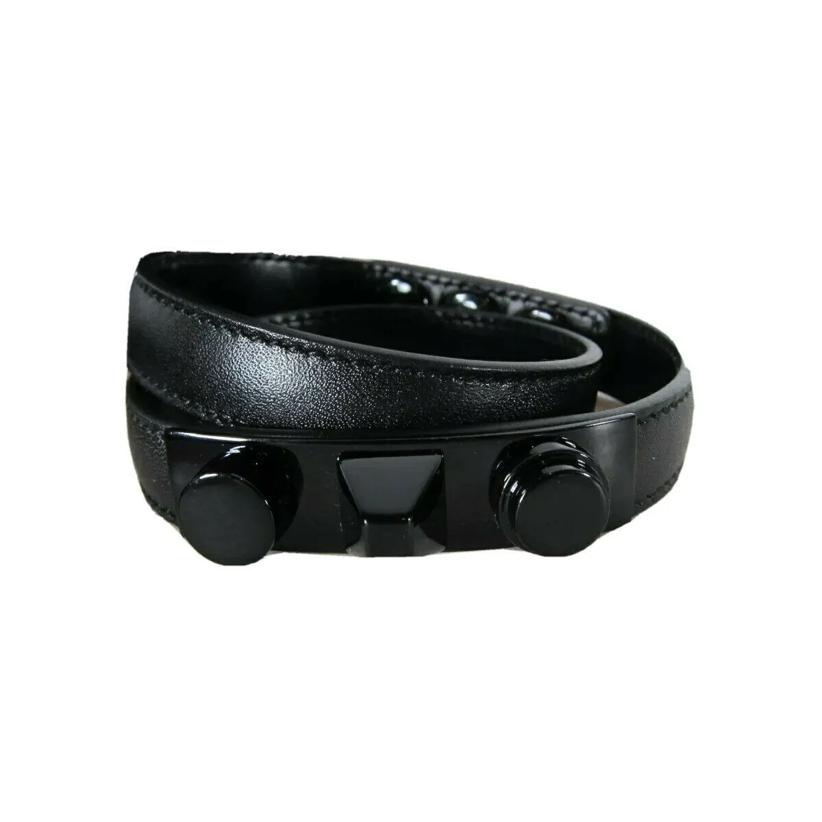 Ysl Sacs Saint Laurent Le Trois Clous Bracelet en Cuir Noir à Double Enroulement Clouté 415293