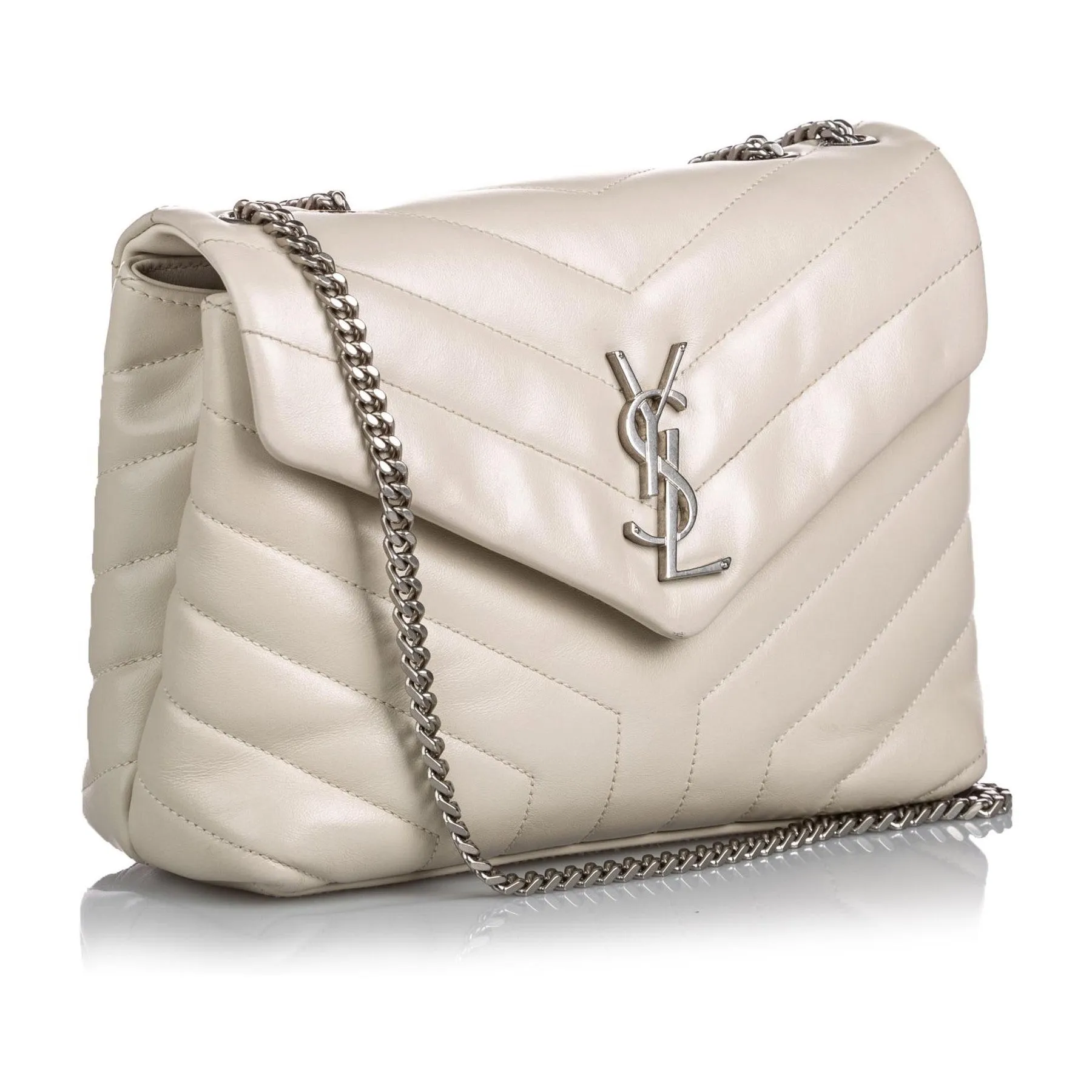 Ysl Sacs Saint Laurent Loulou en cuir ivoire matelassé, sac à épaule moyen 458716