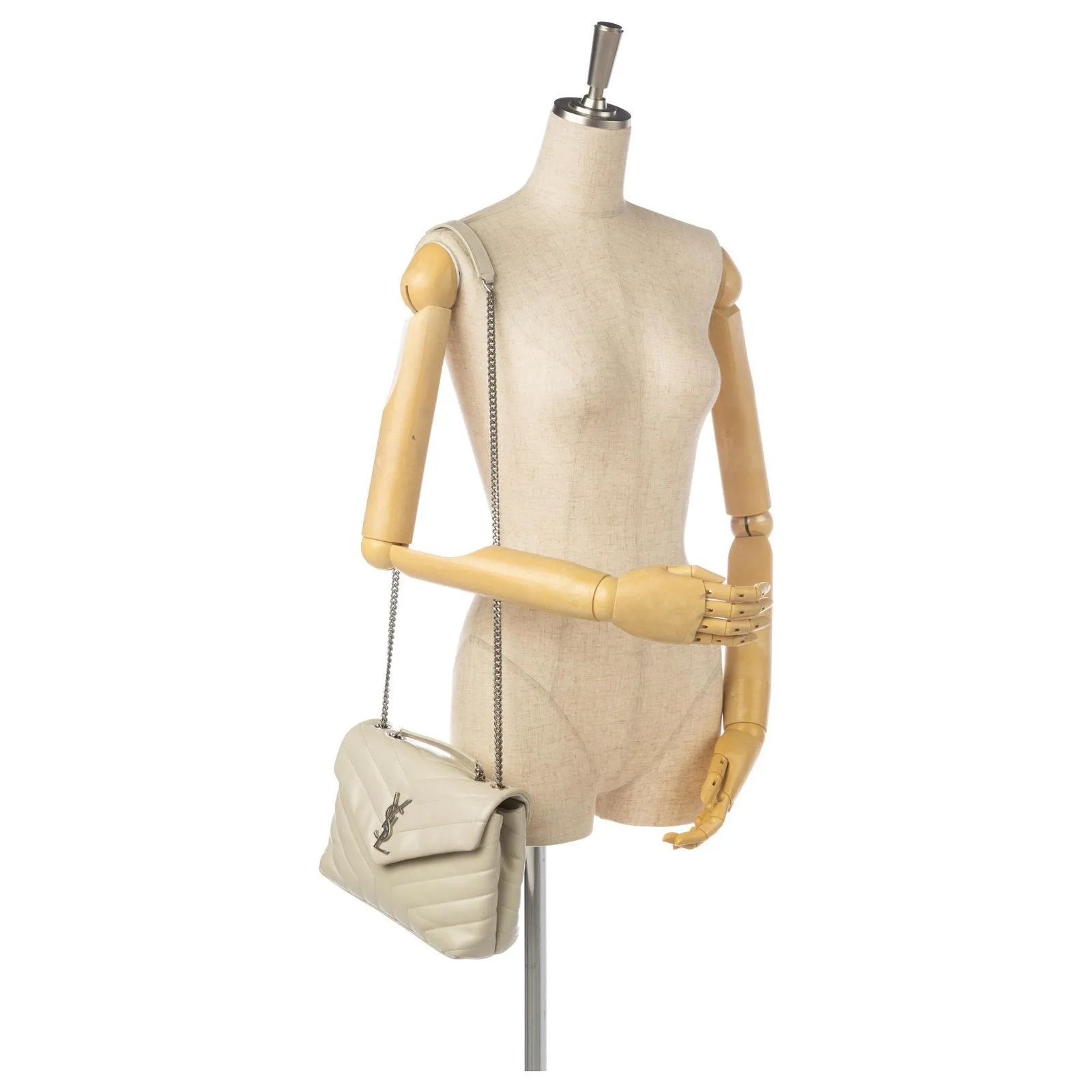 Ysl Sacs Saint Laurent Loulou en cuir ivoire matelassé, sac à épaule moyen 458716