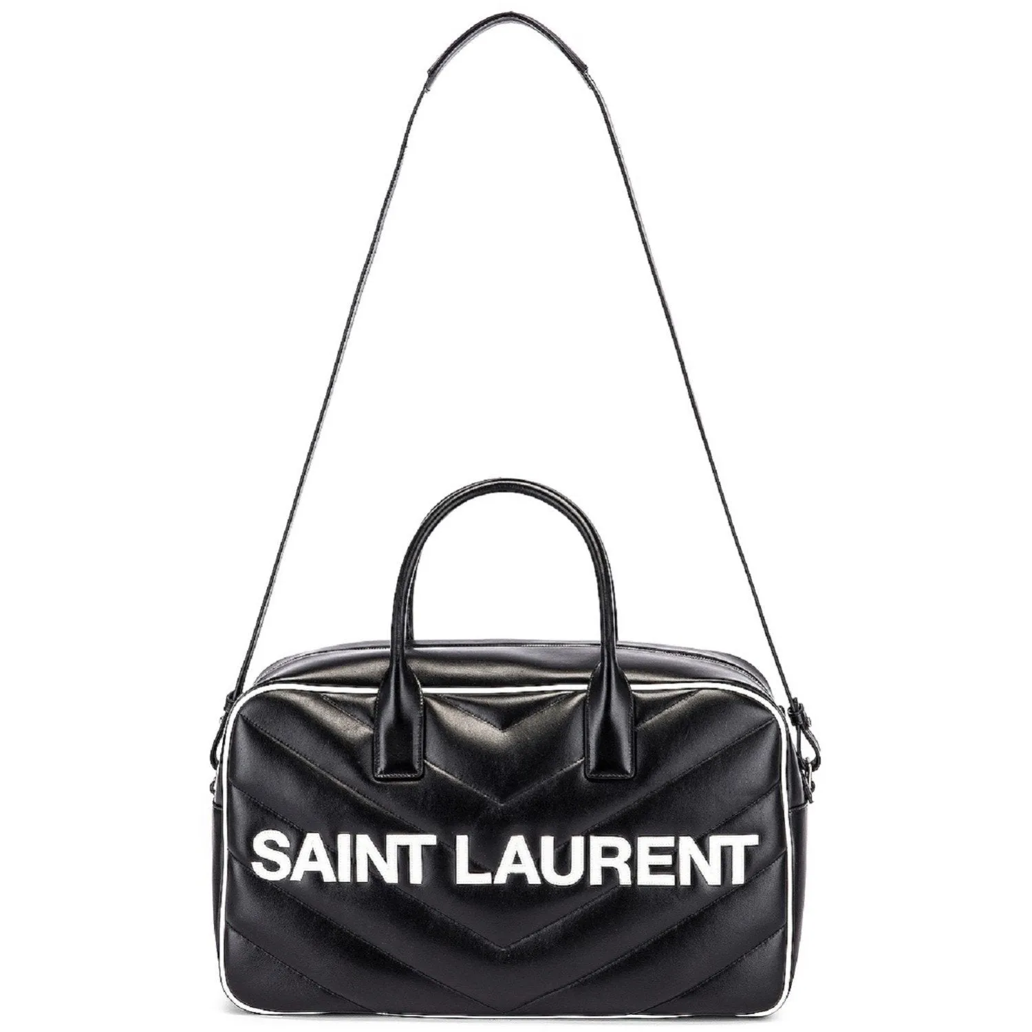 Sac Ysl Saint Laurent Miles Logo en Cuir de Veau Noir Duffel Bowling 525145