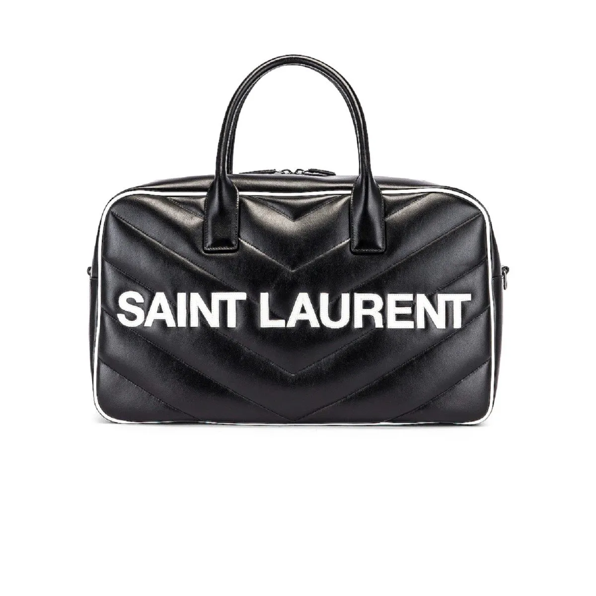 Sac Ysl Saint Laurent Miles Logo en Cuir de Veau Noir Duffel Bowling 525145