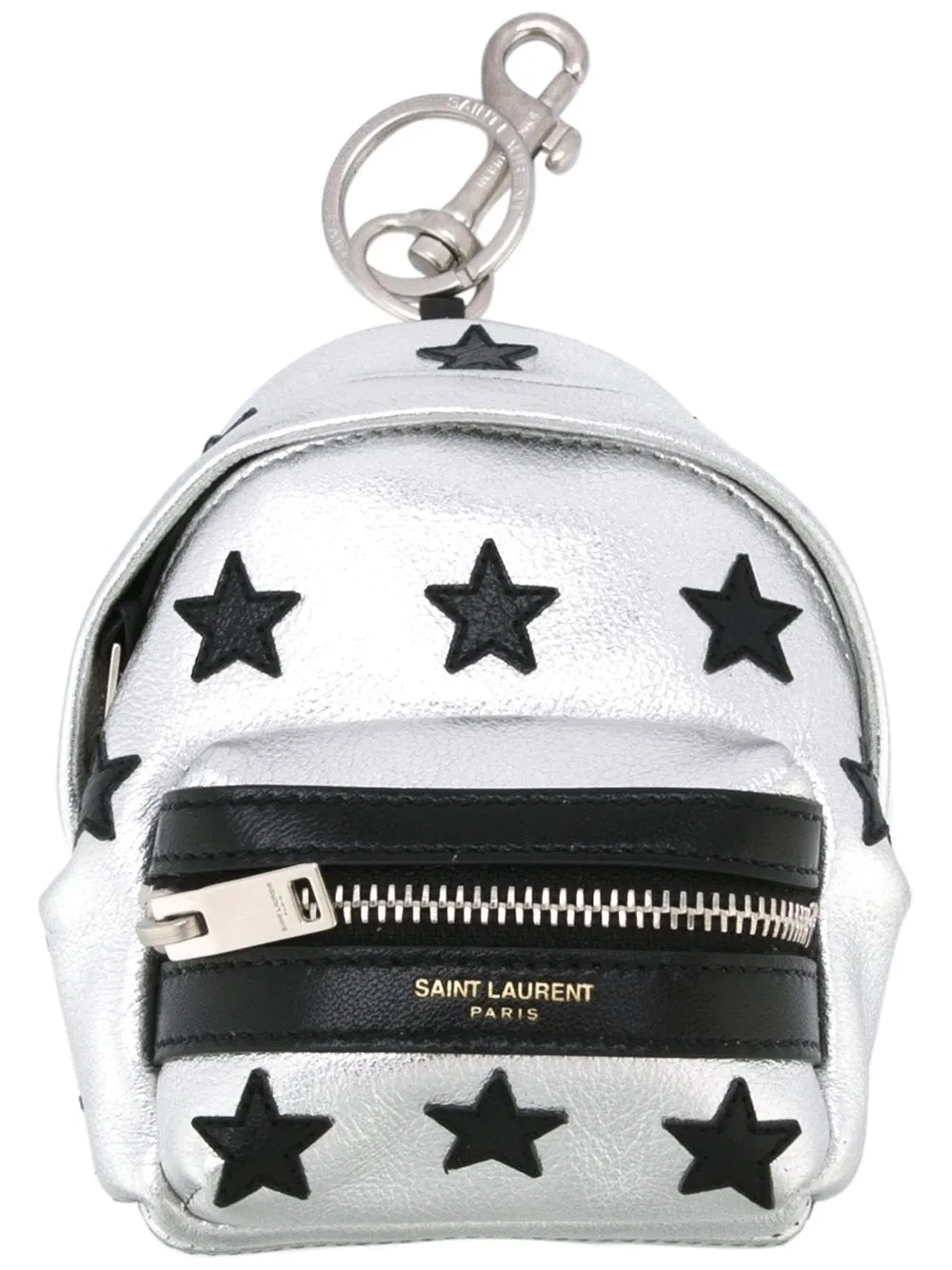 Ysl Sacs Saint Laurent Argent/Noir Unisexe Chaîne de clé à fermeture éclair Sac à dos Étoiles noires 441914