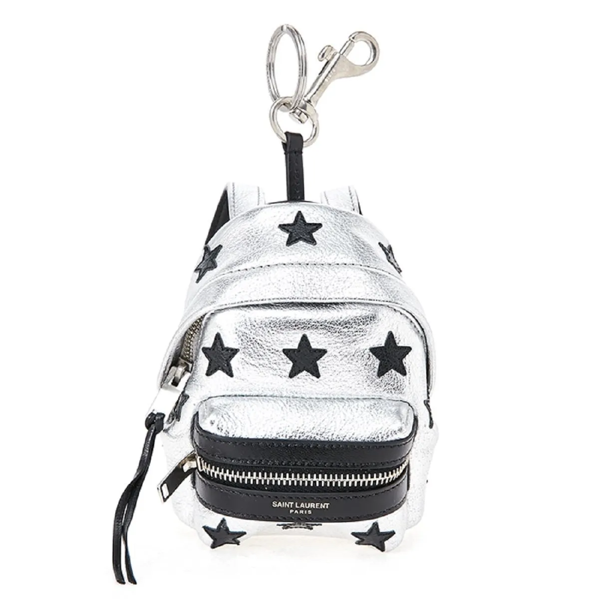 Ysl Sacs Saint Laurent Argent/Noir Unisexe Chaîne de clé à fermeture éclair Sac à dos Étoiles noires 441914