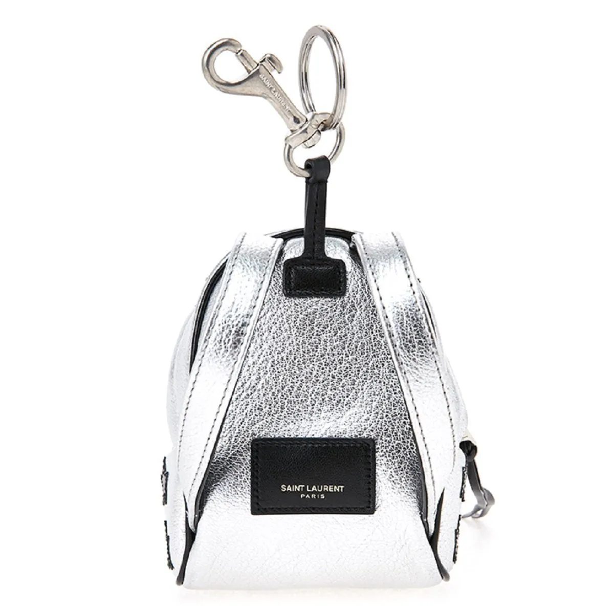 Ysl Sacs Saint Laurent Argent/Noir Unisexe Chaîne de clé à fermeture éclair Sac à dos Étoiles noires 441914
