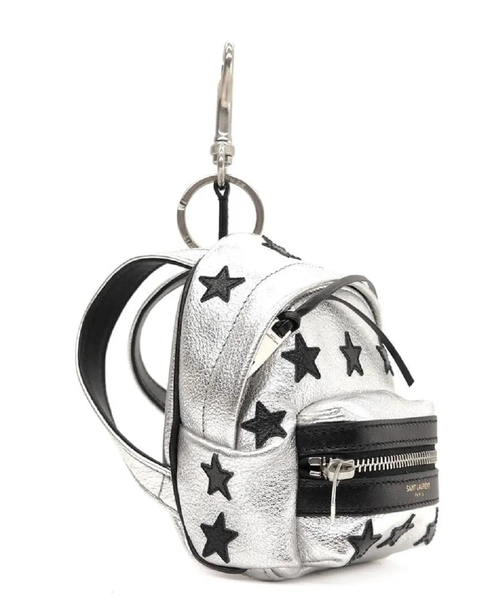 Ysl Sacs Saint Laurent Argent/Noir Unisexe Chaîne de clé à fermeture éclair Sac à dos Étoiles noires 441914