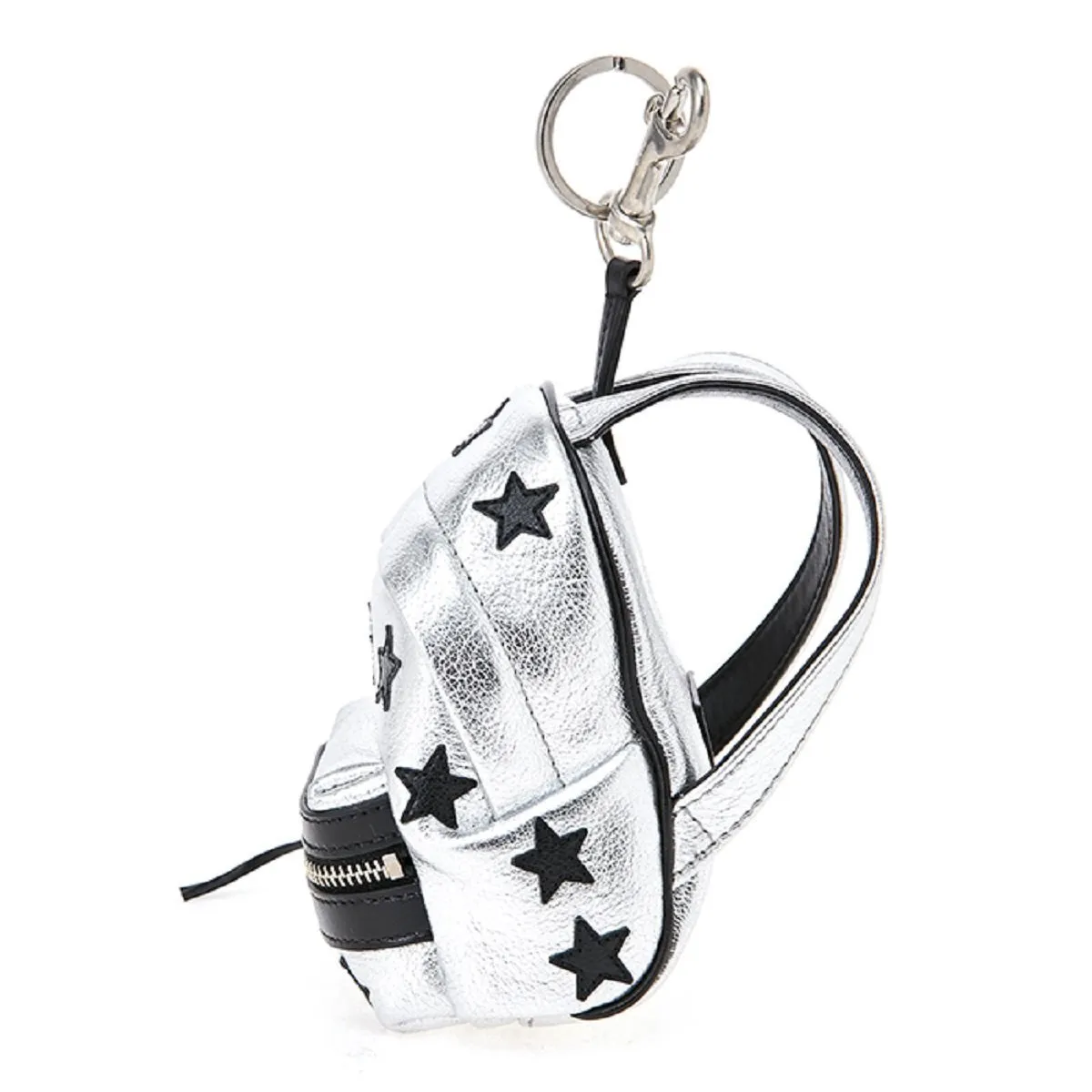 Ysl Sacs Saint Laurent Argent/Noir Unisexe Chaîne de clé à fermeture éclair Sac à dos Étoiles noires 441914