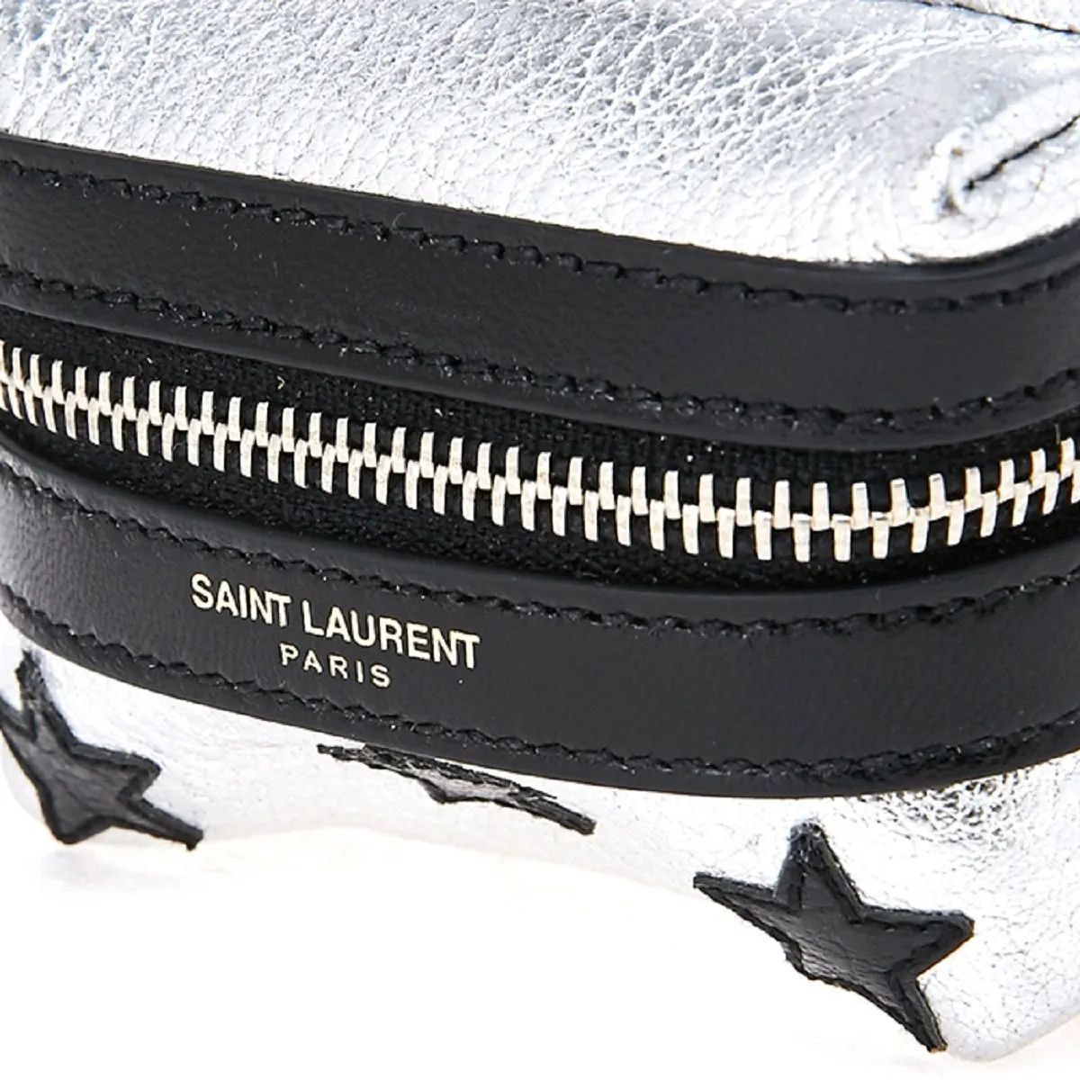 Ysl Sacs Saint Laurent Argent/Noir Unisexe Chaîne de clé à fermeture éclair Sac à dos Étoiles noires 441914