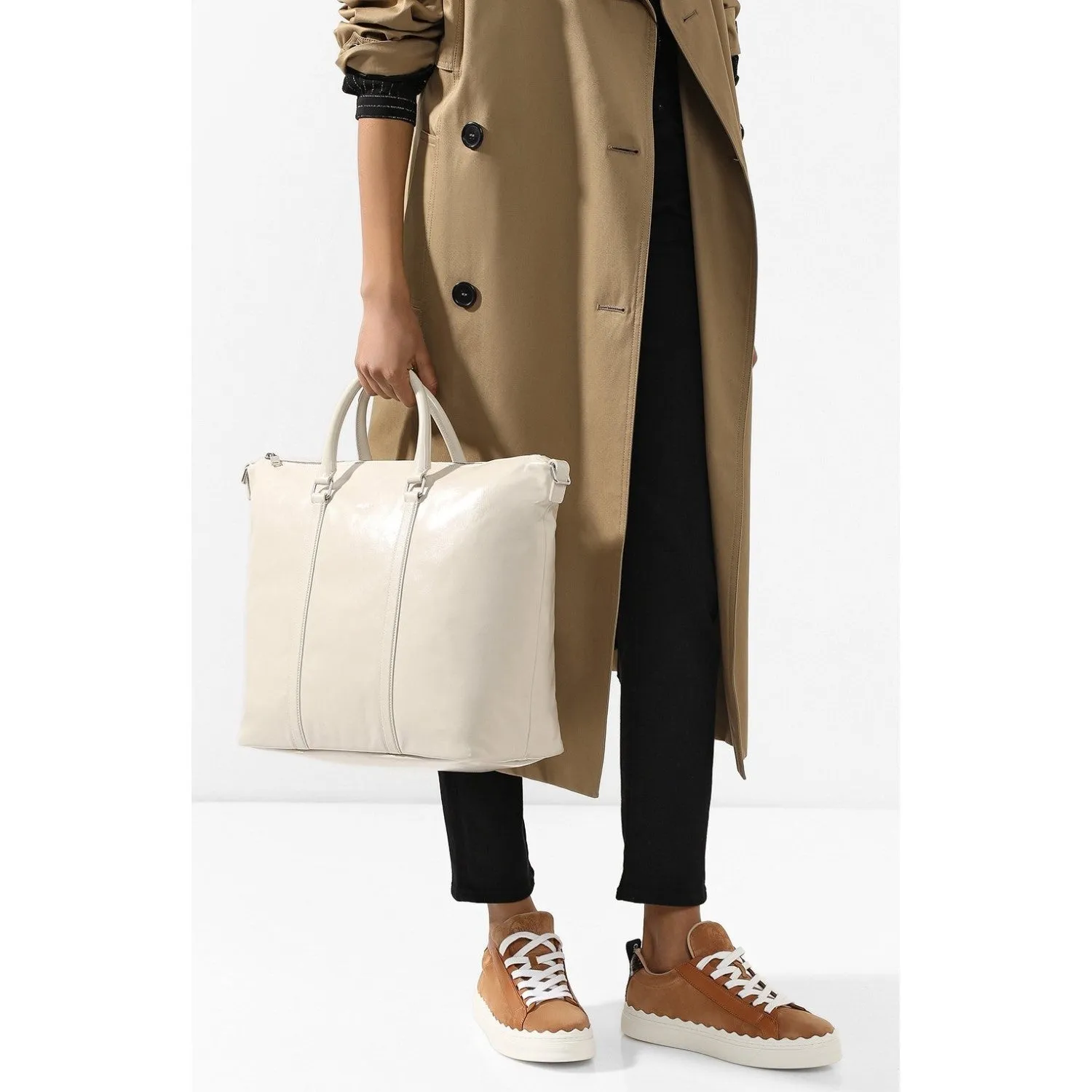 Sac Ysl Saint Laurent Souple en Cuir Ivoire Tote Bag 608958