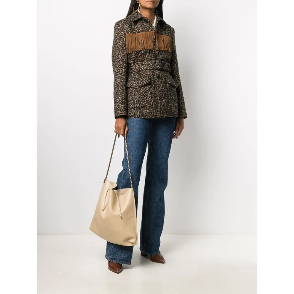 Sac Ysl Saint Laurent Suzanne en cuir de veau beige avec chaîne, modèle hobo 634804