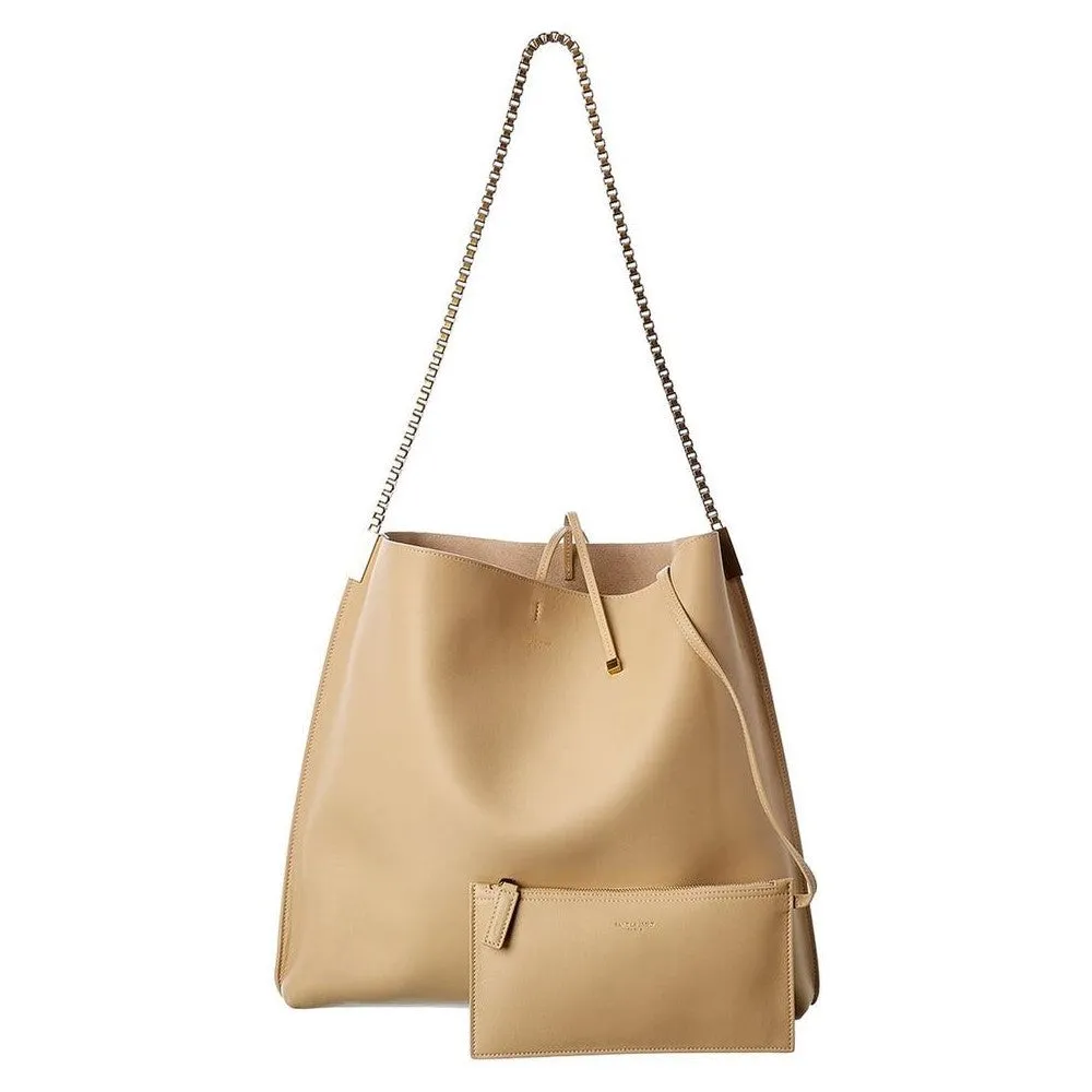 Sac Ysl Saint Laurent Suzanne en cuir de veau beige avec chaîne, modèle hobo 634804