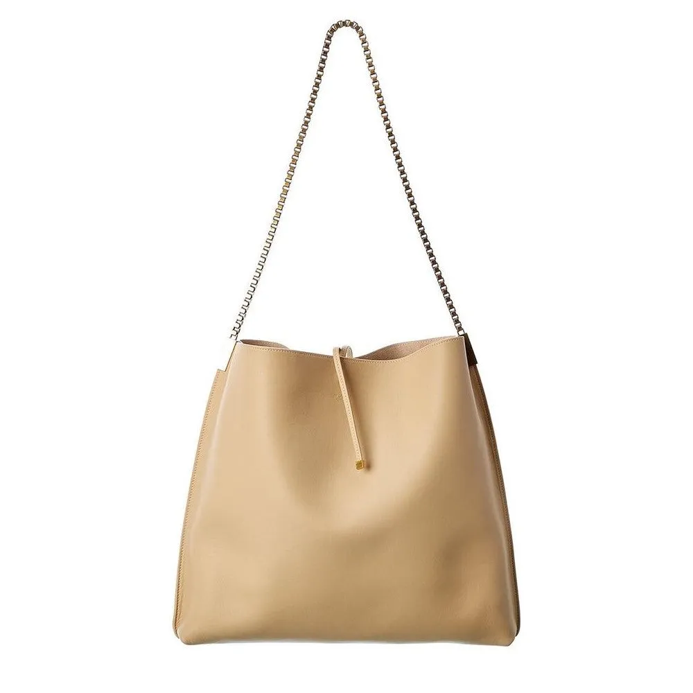 Sac Ysl Saint Laurent Suzanne en cuir de veau beige avec chaîne, modèle hobo 634804