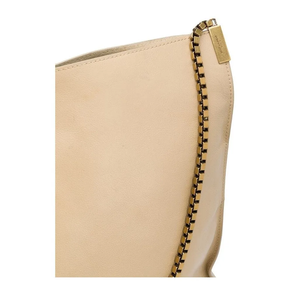 Sac Ysl Saint Laurent Suzanne en cuir de veau beige avec chaîne, modèle hobo 634804
